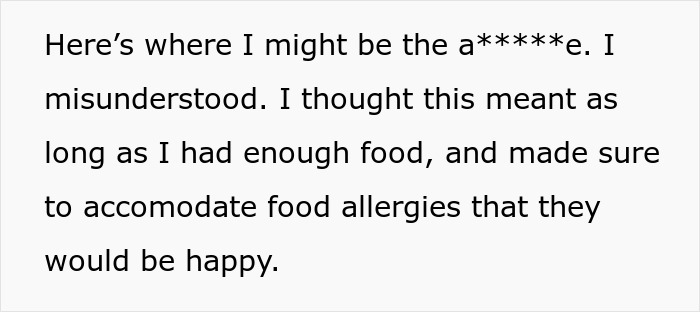 Text excerpt from a family conversation misunderstanding vegetarian Christmas meal preparations and food allergies.