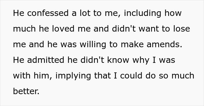 Text excerpt describing a woman confronting her boyfriend about lies and his fear of losing her in their relationship.