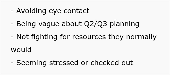 List of subtle red flags indicating your job may not be safe, including vague planning and stressed behavior. List of subtle red flags indicating your job may not be safe, including vague planning and stressed behavior.