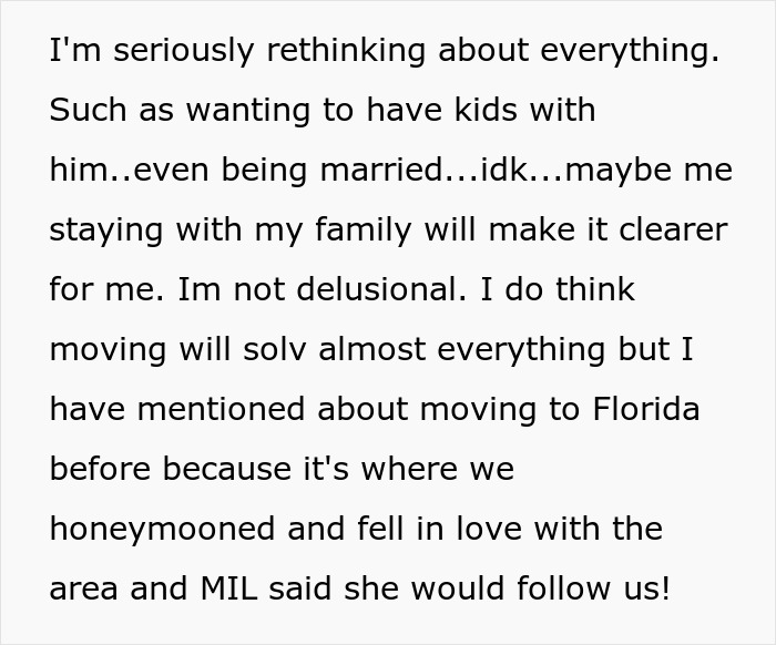 Text screenshot of a woman rethinking life; woman cancels Thanksgiving decision after in-laws mock her food