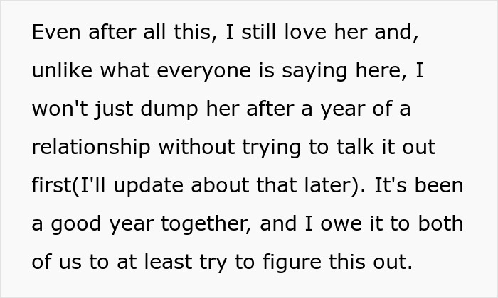 Man wonders if his relationship is doomed after his girlfriend pressures him to lie about his career, reflecting on their year together.