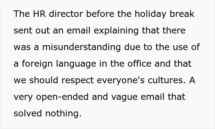 HR director addressing misunderstanding after man takes a call in Korean, coworker gets triggered and involves HR. HR director addressing misunderstanding after man takes a call in Korean, coworker gets triggered and involves HR.