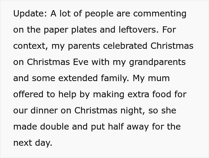 Text excerpt discussing a woman hosting a casual Christmas and issues with her toxic mother-in-law during the event.