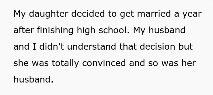 Text on a plain background discussing a daughter&rsquo;s early marriage and parents refusing to take care of their granddaughter.