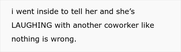 Woman feeling guilt after calling CPS about coworker’s 9-year-old, while coworker laughs unaware of the situation.