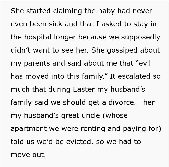 Text excerpt describing MIL declaring evil has moved into family after DIL’s premature birth and family tensions escalate. Text excerpt describing MIL declaring evil has moved into family after DIL’s premature birth and family tensions escalate.