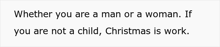 Text image with a quote about Christmas being work for adults, highlighting feminism and labor shared by moms.