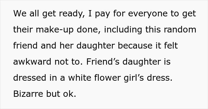 Text excerpt about an uninvited guest treating a wedding night like a sleepover, causing shock to the bride and groom.