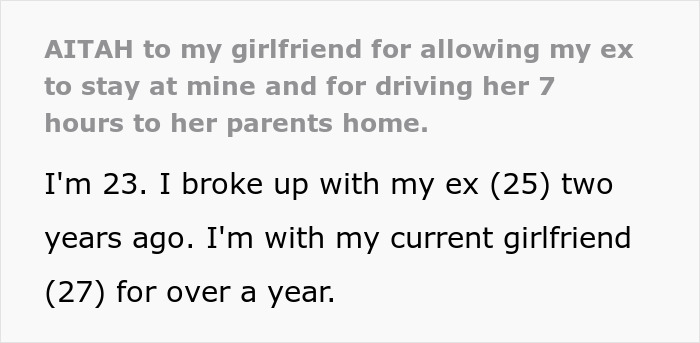 Man goes above and beyond for his ex-girlfriend, causing confusion with current partner's feelings.