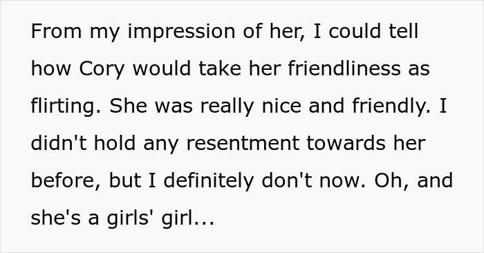 Text describing emotions of a man losing his girlfriend over a girl at work who is just being nice and friendly to him.