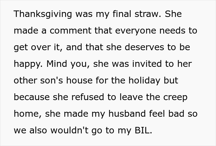 Text excerpt about a woman banning her mother-in-law&rsquo;s creepy husband from her home causing marriage problems.