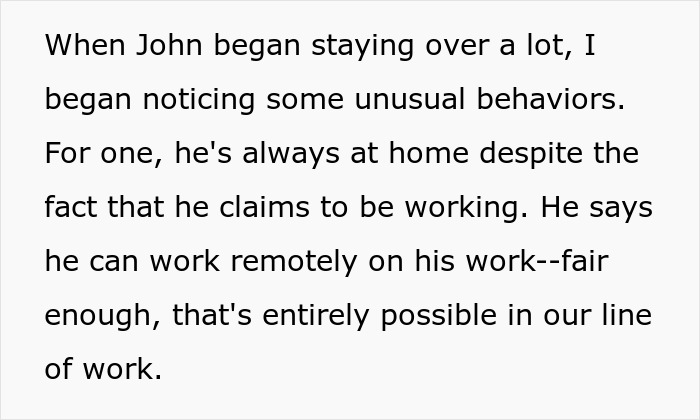 Text describing a woman discovering her boyfriend built their entire relationship on lies, afraid of losing her.