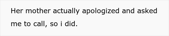 Text on a white background stating that her mother apologized and asked to call, illustrating a confusing interaction after guy eats baked potato.