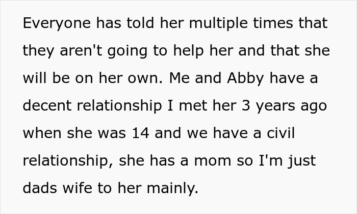 Text excerpt discussing a stepmom delivering a reality check to pregnant stepdaughter amid family relationship tensions. Text excerpt discussing a stepmom delivering a reality check to pregnant stepdaughter amid family relationship tensions.