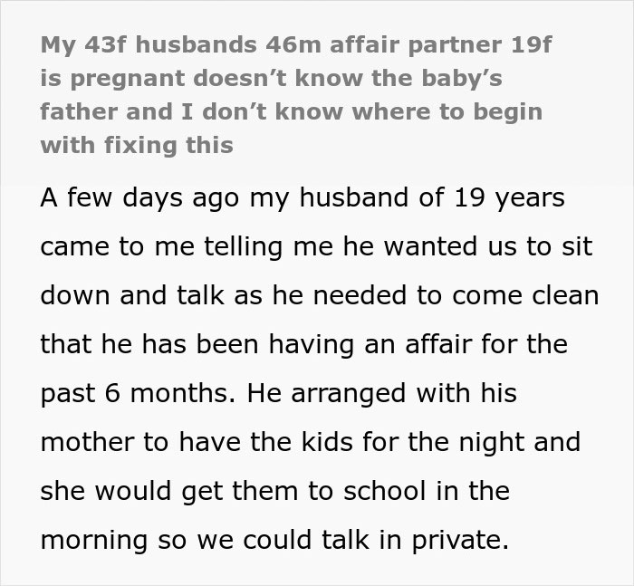Man unsure if affair partner's baby is his child or grandchild as she&rsquo;s his son&rsquo;s recent ex in a text post.