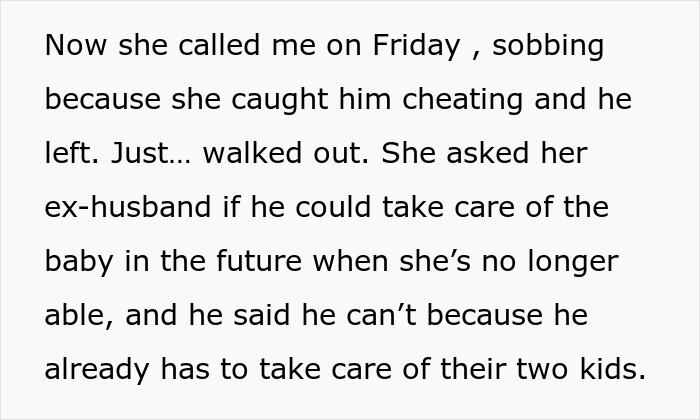 Text excerpt about a childfree woman refusing responsibility for her sister's new baby after family issues arise. Text excerpt about a childfree woman refusing responsibility for her sister's new baby after family issues arise.