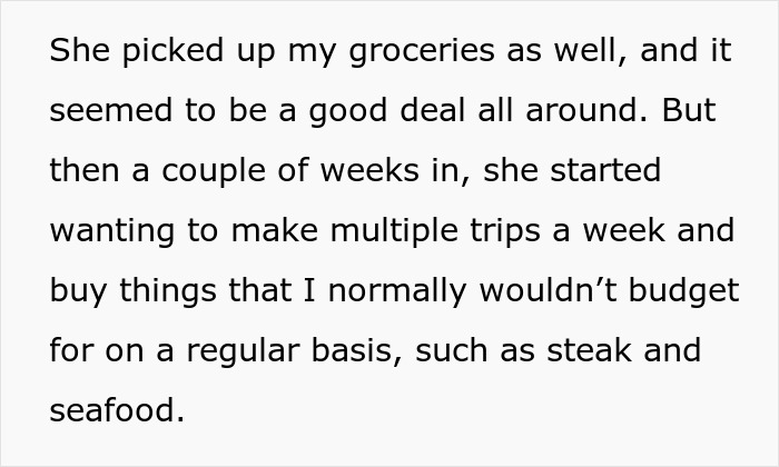 Text excerpt about mom accused of embarrassing son&rsquo;s girlfriend who offered to cook meals and pick up groceries.
