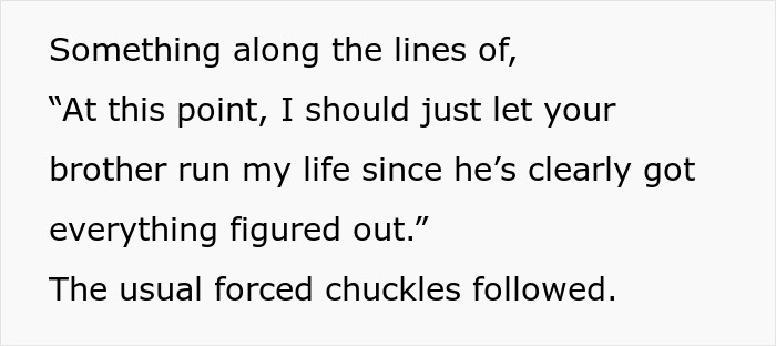 Text excerpt showing a woman&rsquo;s reaction as she claps back at her brother-in-law tearing down her brother during Thanksgiving dinner.