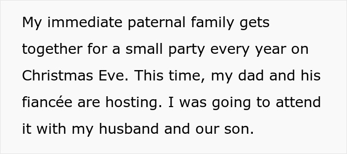 Step-grandma sneaks baby to Santa during Christmas party, resulting in losing babysitting privileges forever.