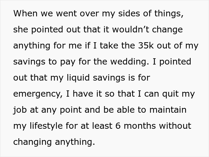 Text discussing a groom ending relationship over debt and clashing values after fiancée demands $35k wedding payment. Text discussing a groom ending relationship over debt and clashing values after fiancée demands $35k wedding payment.