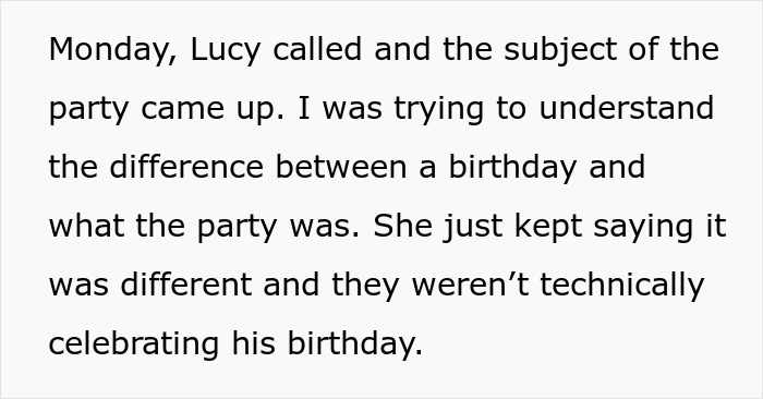 Text discussing Jehovah's Witness mom debating the difference between a birthday and a party celebration.