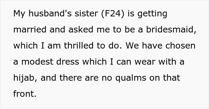 Text excerpt discussing family tension as Muslim daughter-in-law refuses to wear bikini to bridal party, causing conflict.
