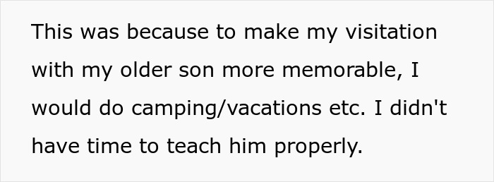 Text excerpt discussing a man upset his dad didn’t pass on craft skills while half-brothers start a business. Text excerpt discussing a man upset his dad didn’t pass on craft skills while half-brothers start a business.