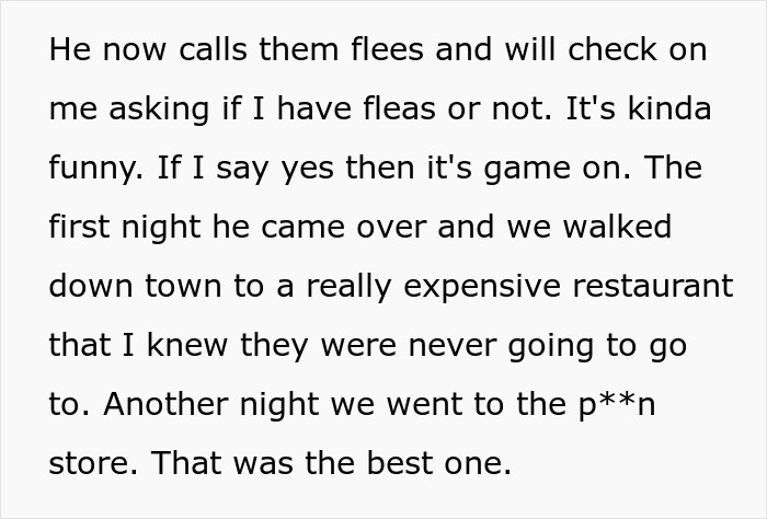 Screenshot of text describing a man dealing with family stalking and emotional turmoil from past rejection.