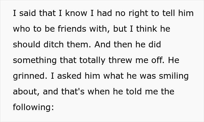 Text excerpt about an immature guy being tested by friends and his new girlfriend learning his past actions.