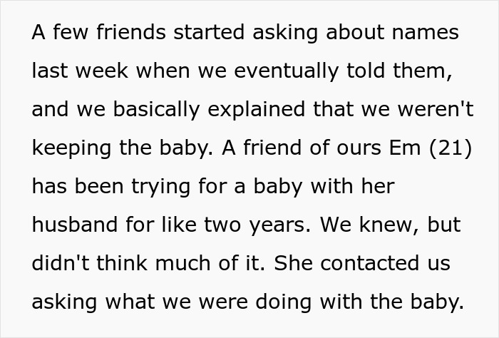 Text excerpt discussing a friend wanting to adopt a white baby and the conflict surrounding the adoption decision.