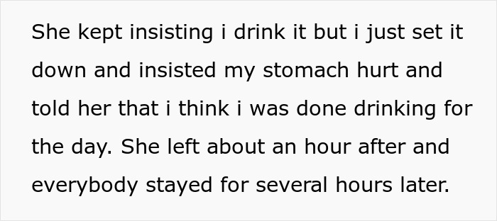 Screenshot of text about a party incident with a mentally unstable woman trying to give a friend a drink Screenshot of text about a party incident with a mentally unstable woman trying to give a friend a drink