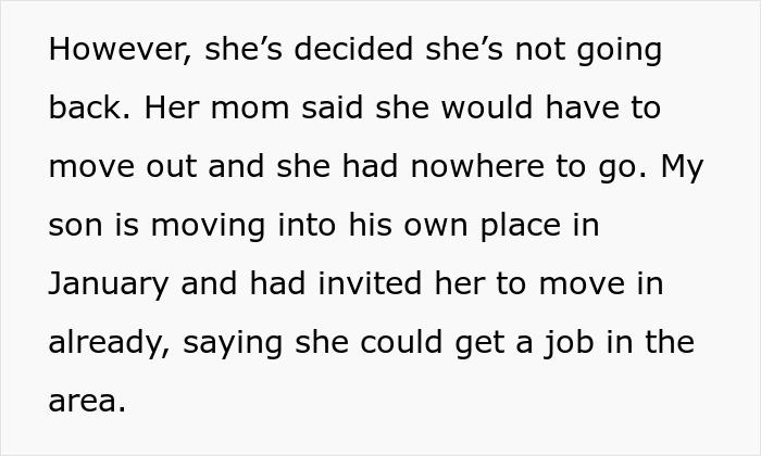 Text excerpt about mom accused of embarrassing son&rsquo;s girlfriend who offered to cook meals for them in a family dispute.