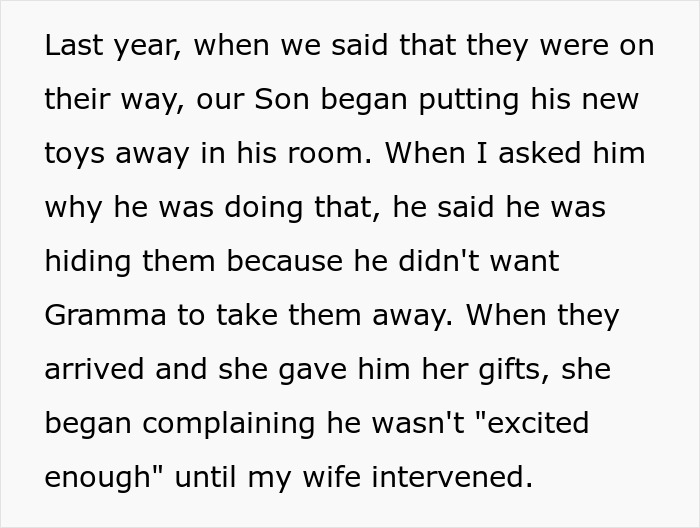 Alt text: Grandma turns Christmas into a weird competition, family blocks her gifts to keep peace during holiday celebrations.