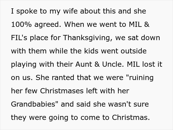 Text excerpt discussing a family conflict where grandma turns every Christmas into a weird competition with Santa.