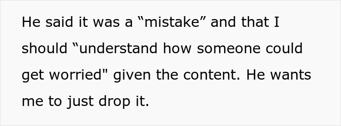 Text excerpt from a woman seeking internet advice after her boyfriend called the police over her novel's contents.