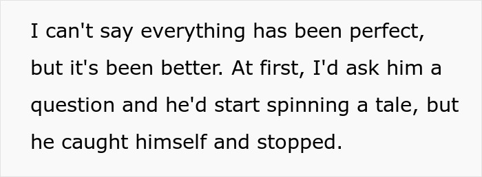 Text excerpt describing a woman's experience discovering her boyfriend built their relationship on lies while fearing losing her.