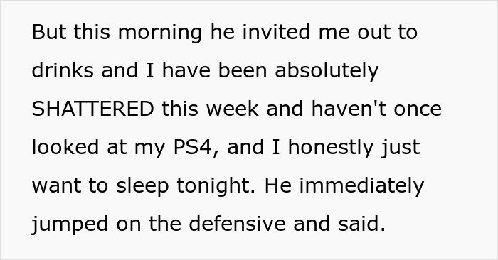 Text excerpt discussing a guy mocking his girlfriend for playing video games to unwind, calling it not ladylike.