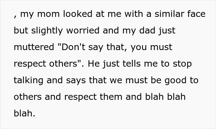 Text excerpt showing a secretly gay teen&rsquo;s perspective on respect while confronting homophobic parents with dark underlying emotions.