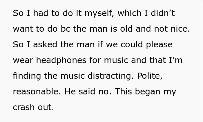 Text excerpt about a man refusing to stop blasting Christmas music in the office causing a coworker to rage quit. Text excerpt about a man refusing to stop blasting Christmas music in the office causing a coworker to rage quit.