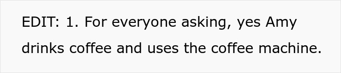 Text message confirming Amy drinks coffee and uses the coffee machine, related to sil-christmas-gift-list discussion.