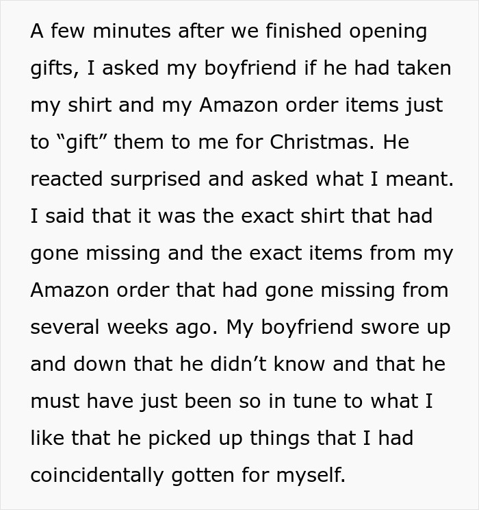Woman confused about Christmas gifts from boyfriend as they are the exact items that went missing earlier.