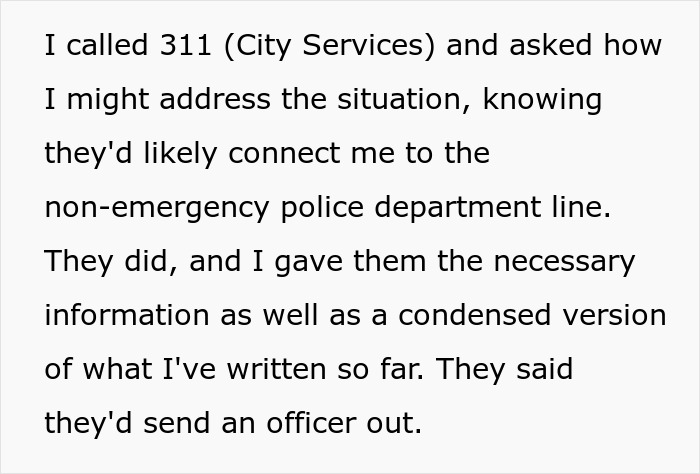 Caller contacts city services to report rude guy blocking fire hydrant and driveway, prompting police response.