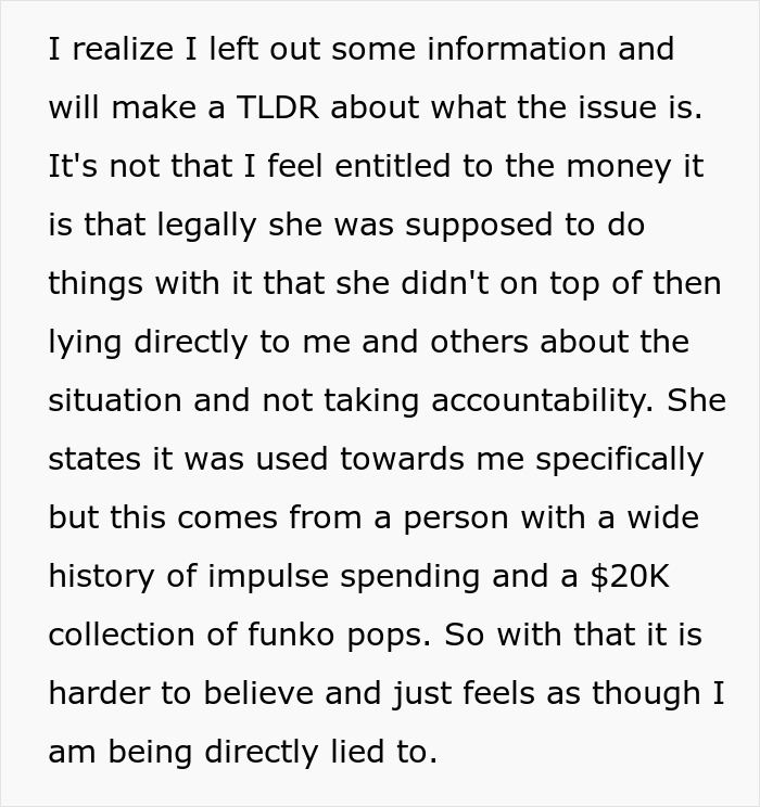 Text about teen questioning missing $30k, mom giving vague answers, and online criticism for being ungrateful.