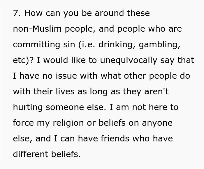 Text discussing a Muslim woman&rsquo;s choices causing family conflict over wearing a bikini at a bridal party.