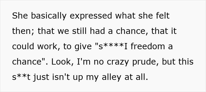 Text excerpt showing a man&rsquo;s reaction to his fianc&eacute;e&rsquo;s unexpected request months before the wedding causing him distress.
