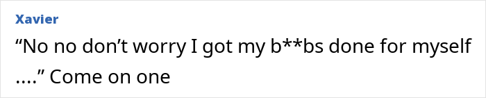 Comment mentioning breast enhancement by a tennis star, referencing personal experience and humor.