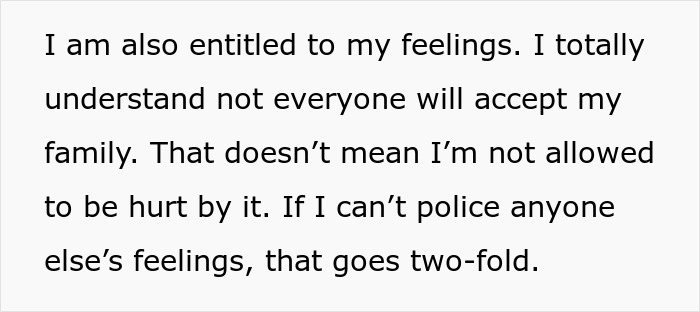 Text image showing a woman expressing feelings of hurt and understanding about acceptance of her family during a difficult holiday dinner.