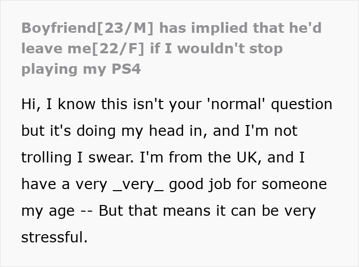 Text excerpt from a boyfriend mocking girlfriend for playing video games to unwind, claiming it isn&rsquo;t ladylike.