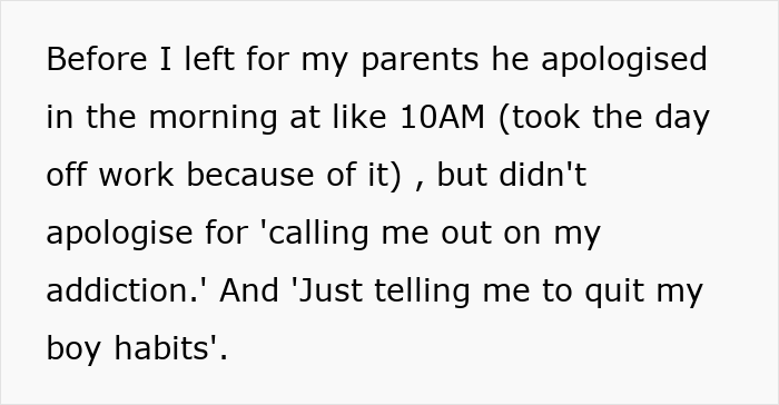 Text excerpt about a guy mocking his girlfriend for playing video games to unwind, calling it not ladylike.