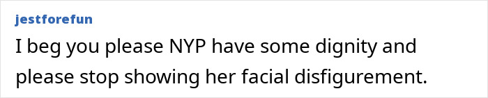 Comment text asking NYP to stop showing facial disfigurement related to psychosis diagnosis in Brandi Glanville news.